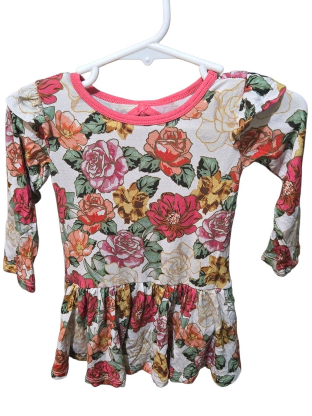 Free Birdees Bamboo Floral Twirl Dress Bodysuit 6-12M Long Sleeve Romper Dress